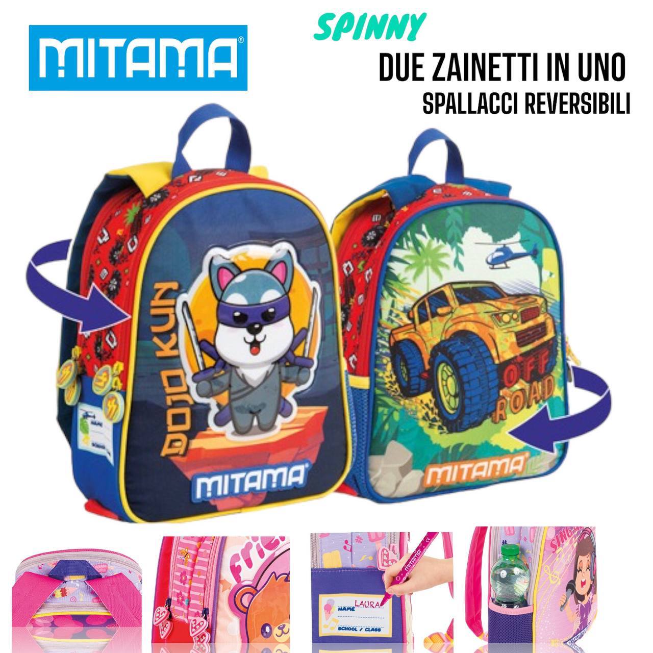 Zainetto Asilo Reversibile Mitama Spinny - Due Zainetti in Uno)