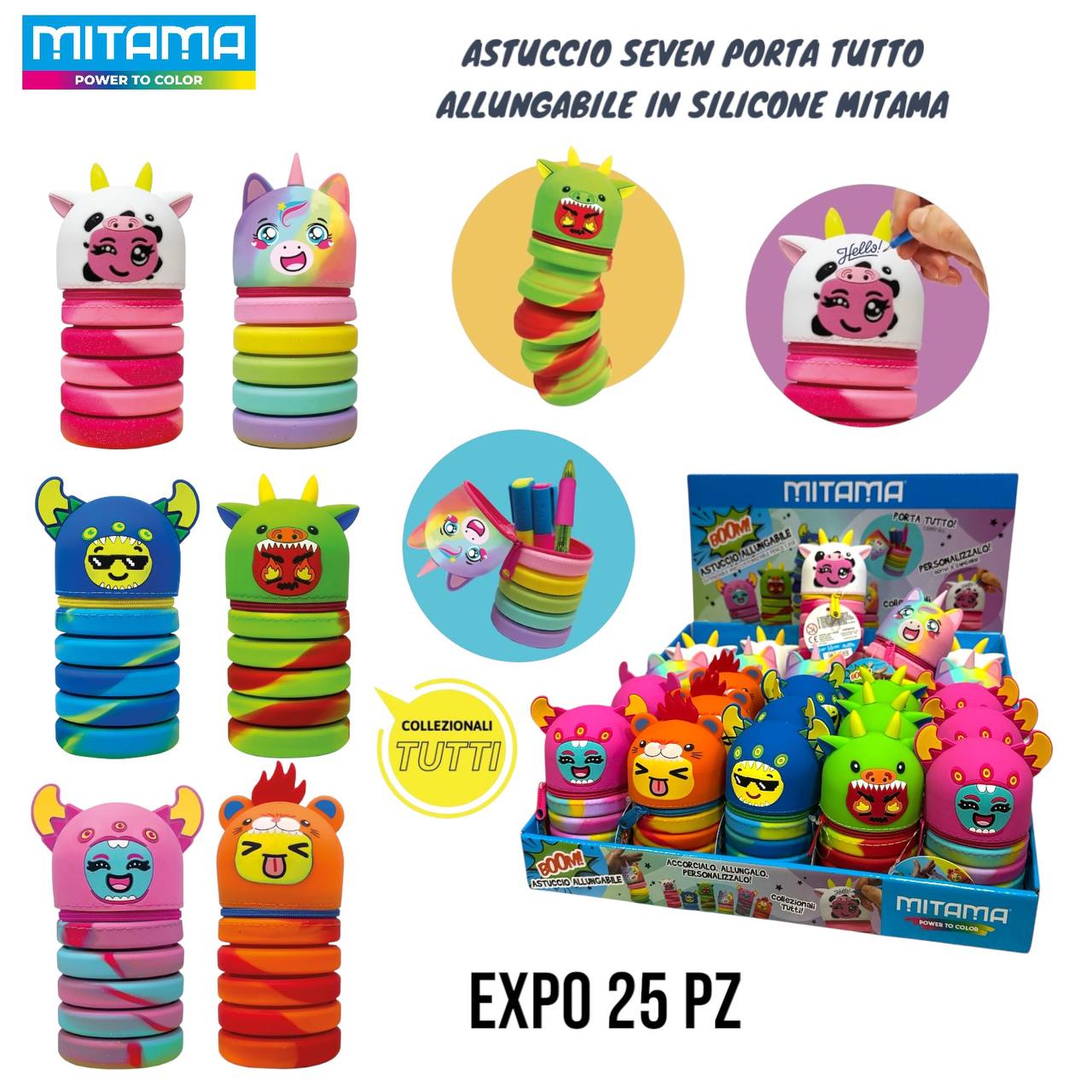 Astuccio Portatutto Allungabile in Silicone Mitama "Boom" - Modelli Assortiti (Expo 25 Pz)
