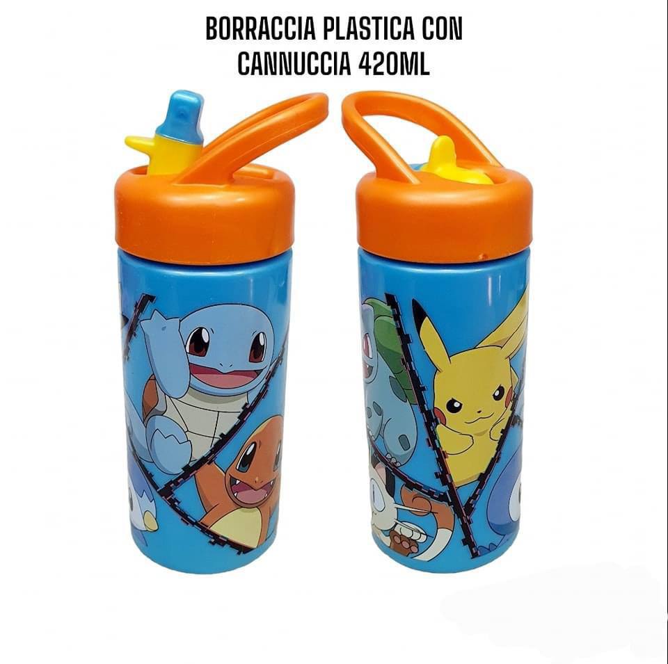 Borraccia per Bambini in Plastica 420 ml con Cannucca e Tappo Sport - Personaggi Assortiti (Disney, Marvel, Nintendo)