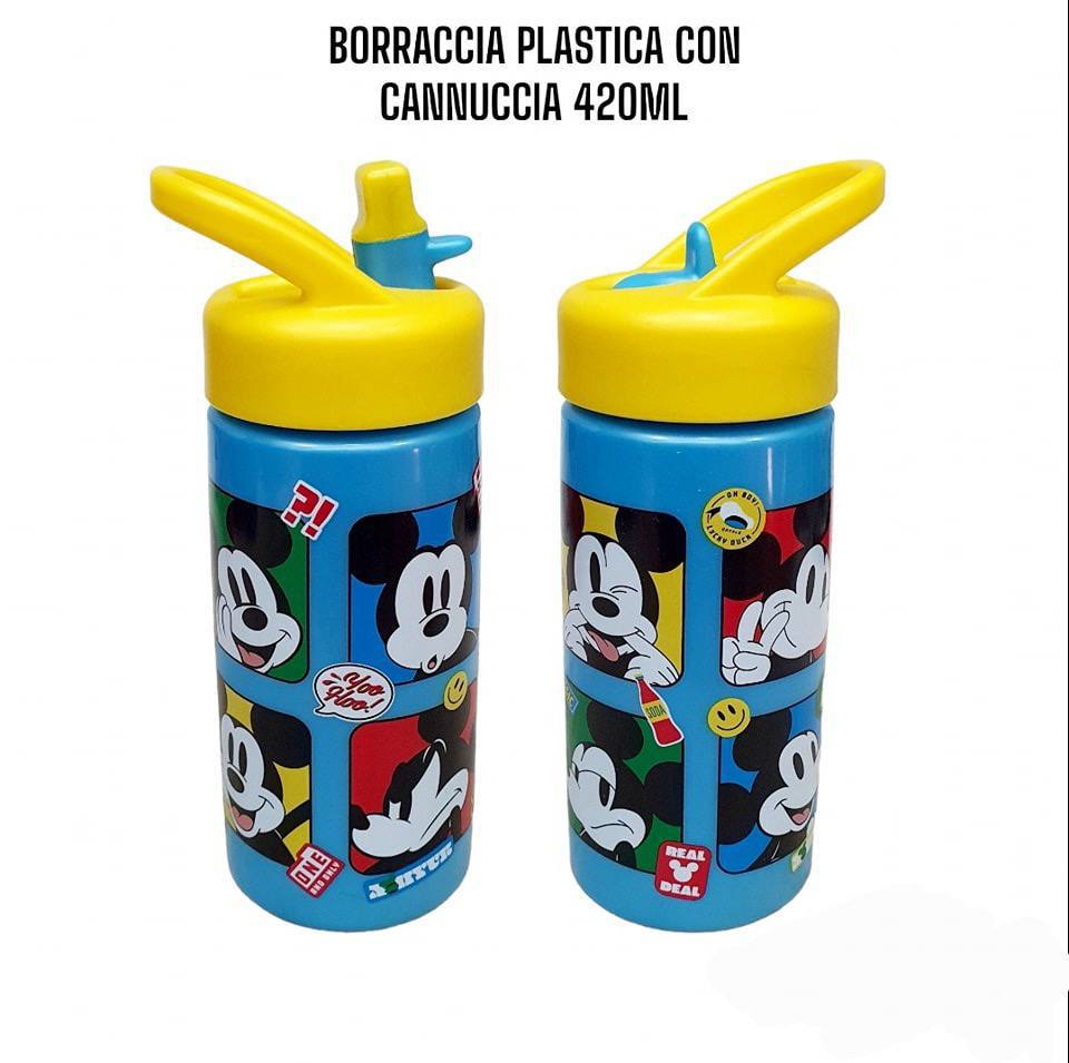 Borraccia per Bambini in Plastica 420 ml con Cannucca e Tappo Sport - Personaggi Assortiti (Disney, Marvel, Nintendo)