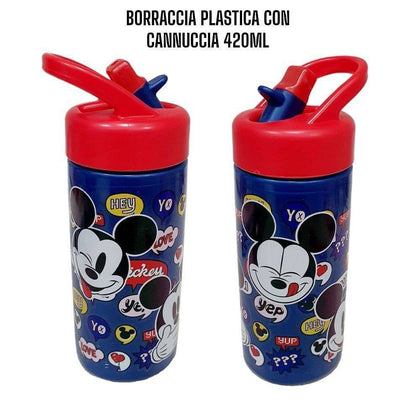 Borraccia per Bambini in Plastica 420 ml con Cannucca e Tappo Sport - Personaggi Assortiti (Disney, Marvel, Nintendo)