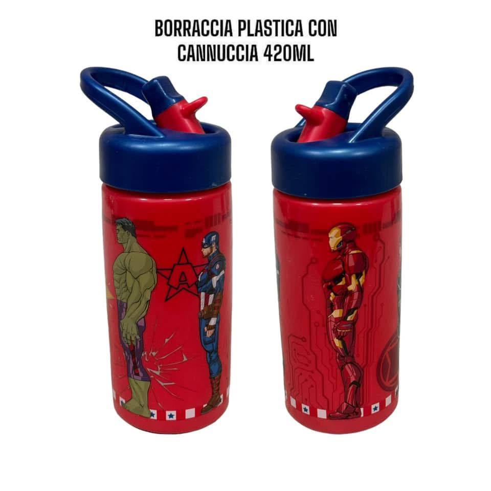 Borraccia per Bambini in Plastica 420 ml con Cannucca e Tappo Sport - Personaggi Assortiti (Disney, Marvel, Nintendo)