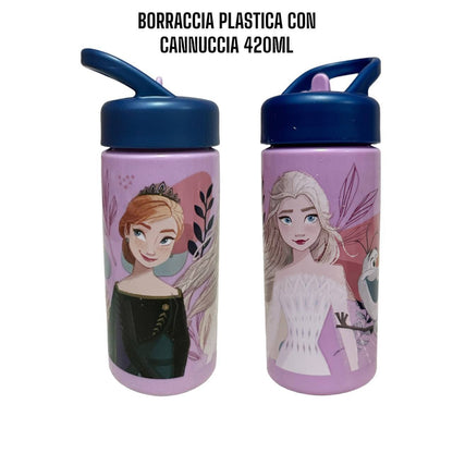 Borraccia per Bambini in Plastica 420 ml con Cannucca e Tappo Sport - Personaggi Assortiti (Disney, Marvel, Nintendo)