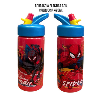 Borraccia per Bambini in Plastica 420 ml con Cannucca e Tappo Sport - Personaggi Assortiti (Disney, Marvel, Nintendo)