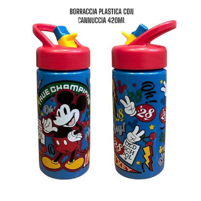 Borraccia per Bambini in Plastica 420 ml con Cannucca e Tappo Sport - Personaggi Assortiti (Disney, Marvel, Nintendo)