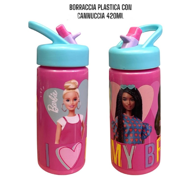 Borraccia per Bambini in Plastica 420 ml con Cannucca e Tappo Sport - Personaggi Assortiti (Disney, Marvel, Nintendo)