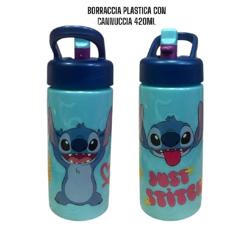 Borraccia per Bambini in Plastica 420 ml con Cannucca e Tappo Sport - Personaggi Assortiti (Disney, Marvel, Nintendo)