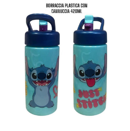 Borraccia per Bambini in Plastica 420 ml con Cannucca e Tappo Sport - Personaggi Assortiti (Disney, Marvel, Nintendo)