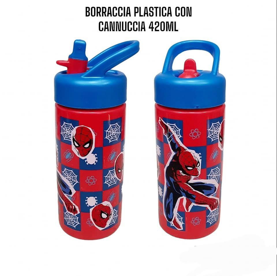 Borraccia per Bambini in Plastica 420 ml con Cannucca e Tappo Sport - Personaggi Assortiti (Disney, Marvel, Nintendo)