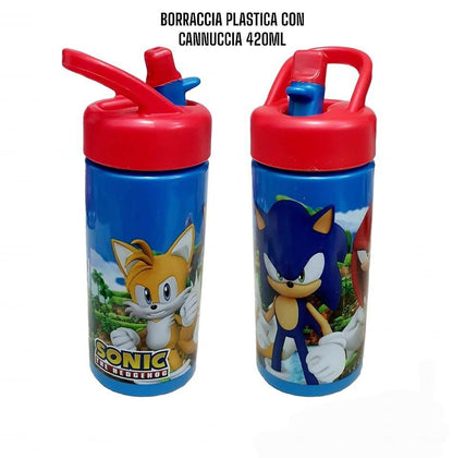 Borraccia per Bambini in Plastica 420 ml con Cannucca e Tappo Sport - Personaggi Assortiti (Disney, Marvel, Nintendo)