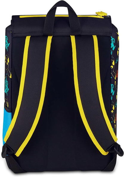 Seven Zaino Pokemon Doppio Scomparto Estensibile, Nero, Maxi Capienza, Schienale Preformato, Bambino, Scuola Elementare