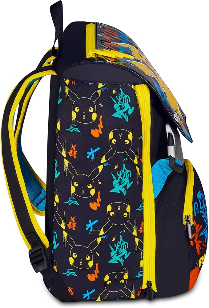 Seven Zaino Pokemon Doppio Scomparto Estensibile, Nero, Maxi Capienza, Schienale Preformato, Bambino, Scuola Elementare