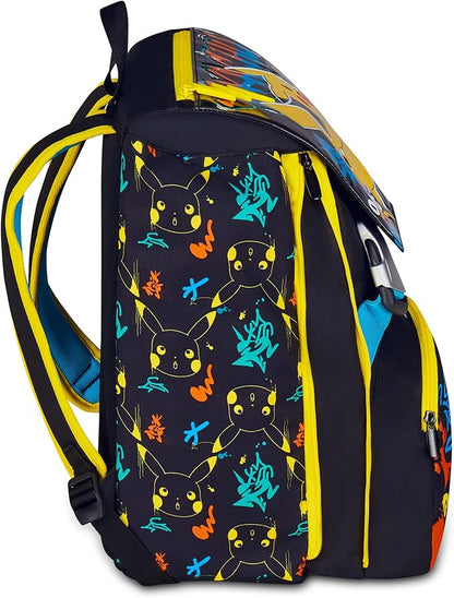 Seven Zaino Pokemon Doppio Scomparto Estensibile, Nero, Maxi Capienza, Schienale Preformato, Bambino, Scuola Elementare