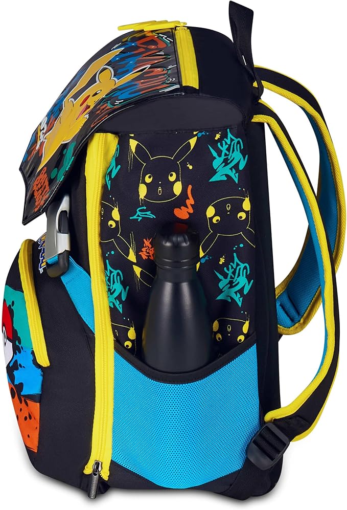 Seven Zaino Pokemon Doppio Scomparto Estensibile, Nero, Maxi Capienza, Schienale Preformato, Bambino, Scuola Elementare