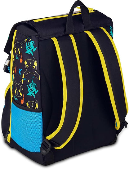 Seven Zaino Pokemon Doppio Scomparto Estensibile, Nero, Maxi Capienza, Schienale Preformato, Bambino, Scuola Elementare
