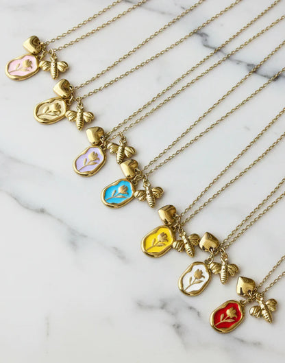 Collana Multi-Charm "Giardino Segreto" – Oro, Rosa e Tulipano