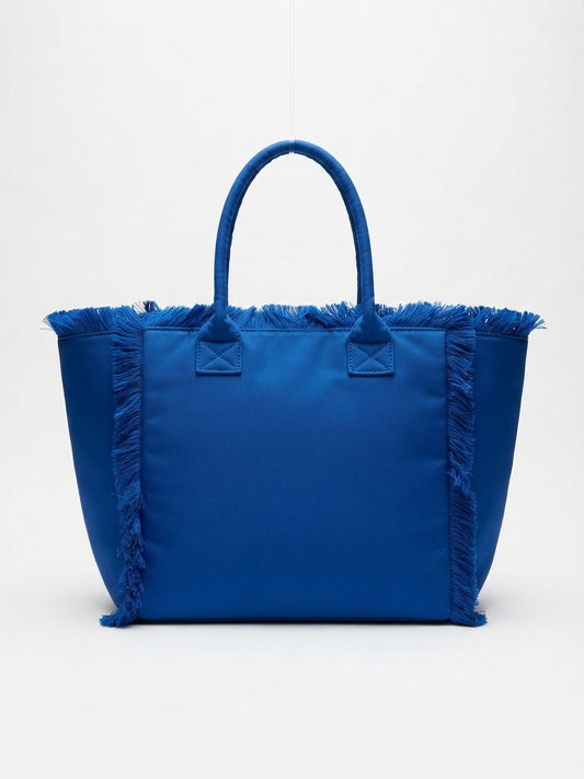 Borsa Tote / Shopper  con Dettagli Frangiati – Colore Blu Elettrico Vibrante