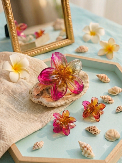 Set di Fermagli per Capelli a Forma di Fiore Tropicale – Accessorio Estate in Resina Lucida