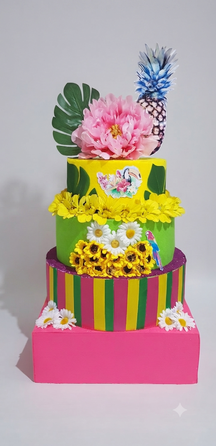 Torta Scenografica in Gomma EVA a Tema Tropicale - Design Esotico