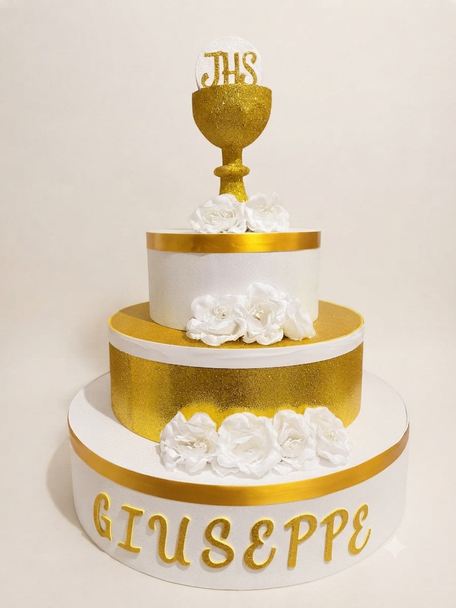 Torta Scenografica in Gomma EVA a Tema Comunione con Calice e JHS - Personalizzabile