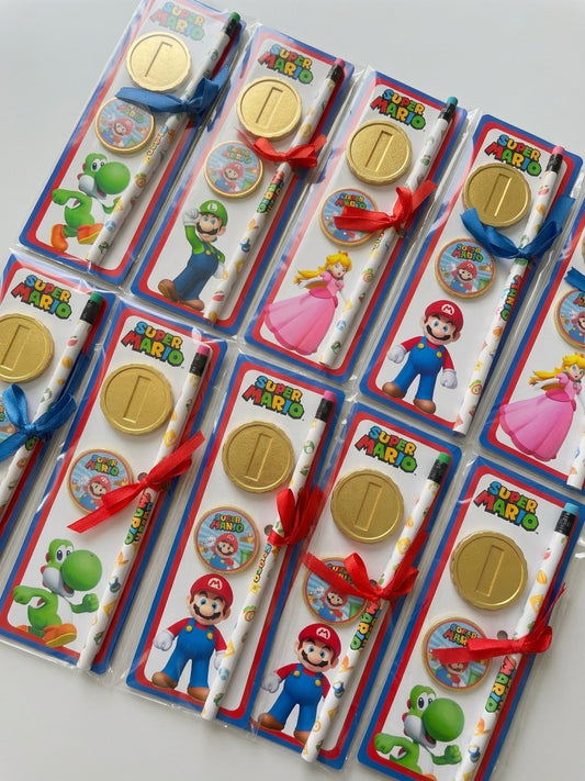 Set Regalini Fine Festa Super Mario – Kit Compleanno Bambini con Matita, Moneta d'Oro