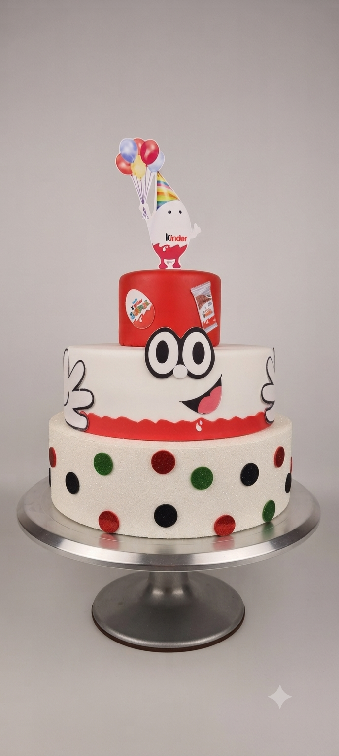 Torta Scenografica Falsa a Tre Piani a tema Kinder – Decorazione Artigianale per Compleanni