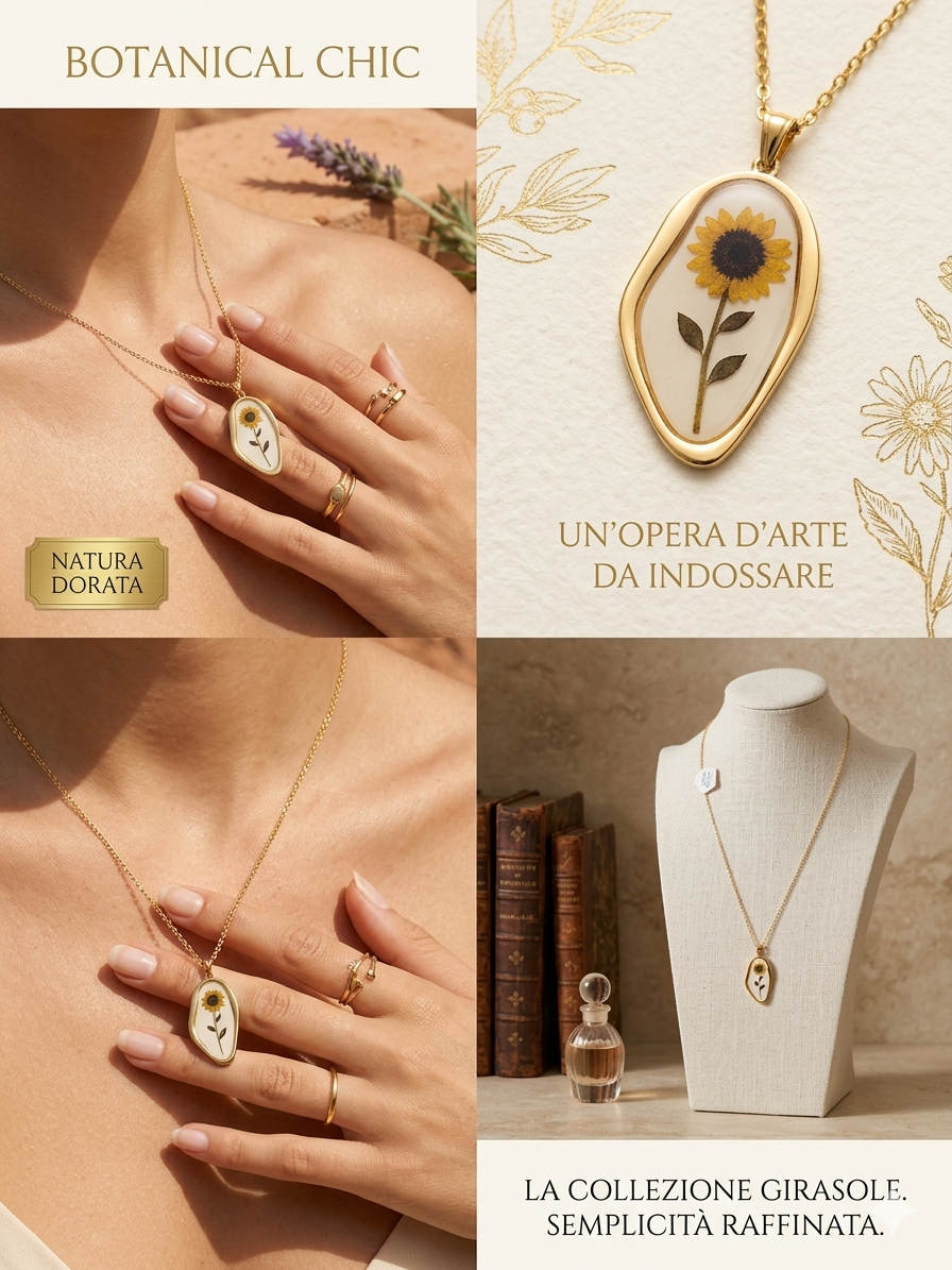Collana "Raggio di Sole" – Pendente Girasole Oro e Smalto