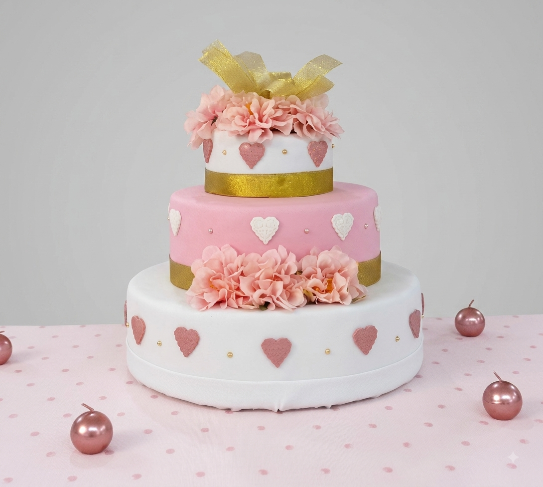Torta Scenografica 3 Piani "Sweet Hearts & Gold"