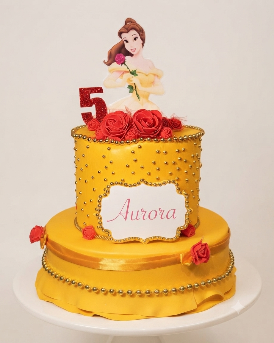Torta Scenografica in Gomma Creta a Tema "La Bella e la Bestia" - Personalizzabile