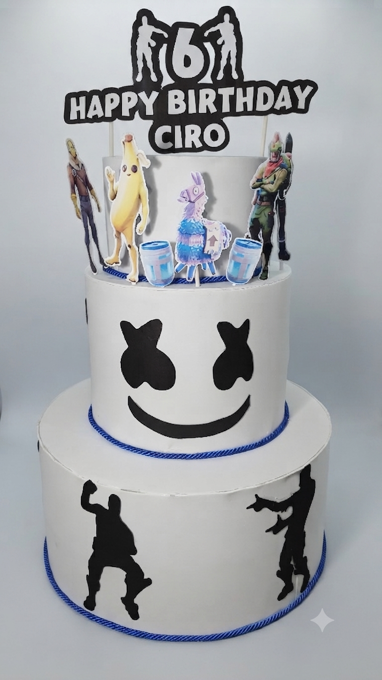 Torta Scenografica in Gomma EVA a Tema Fortnite e Marshmello - Personalizzabile