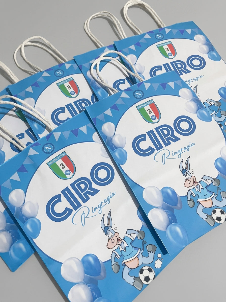 Buste di Carta Personalizzate "Ringraziamento" Tema Azzurro con Ciuccio e Palloncini