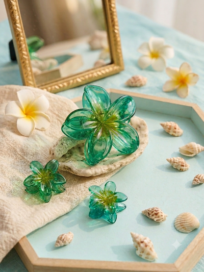 Set di Fermagli per Capelli a Forma di Fiore Tropicale – Accessorio Estate in Resina Lucida