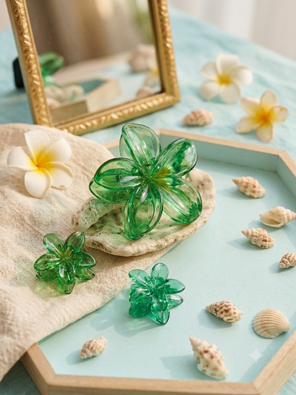 Set di Fermagli per Capelli a Forma di Fiore Tropicale – Accessorio Estate in Resina Lucida