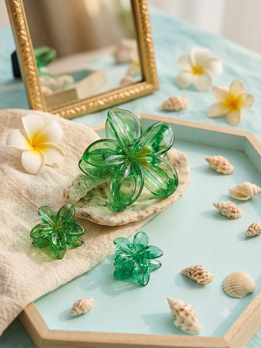 Set di Fermagli per Capelli a Forma di Fiore Tropicale – Accessorio Estate in Resina Lucida