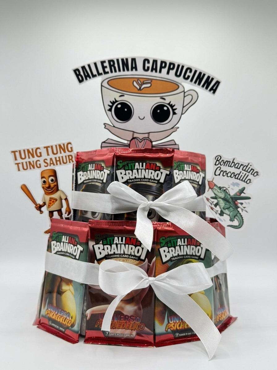 Torta di Bustine Skifidol Italian Brainrot - Composizione Regalo