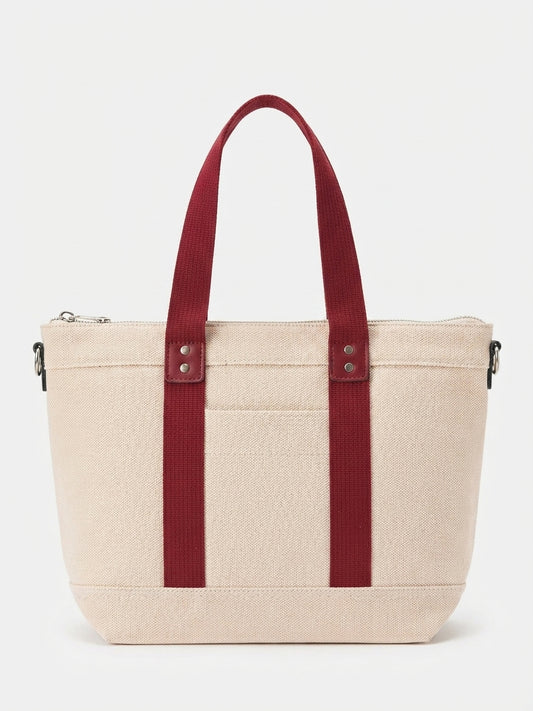 Borsa Tote / Shopper in Tela Naturale con Manici e Dettagli Tortora / Corda