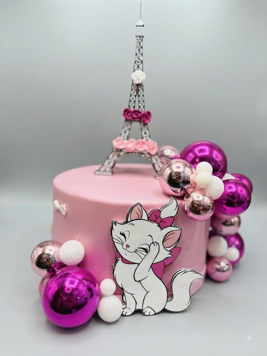 orta Decorata a Tema "Minou - Aristogats" con Torre Eiffel e Dettagli Rosa