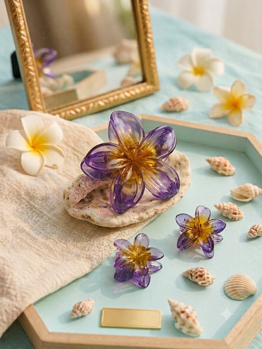 Set di Fermagli per Capelli a Forma di Fiore Tropicale – Accessorio Estate in Resina Lucida