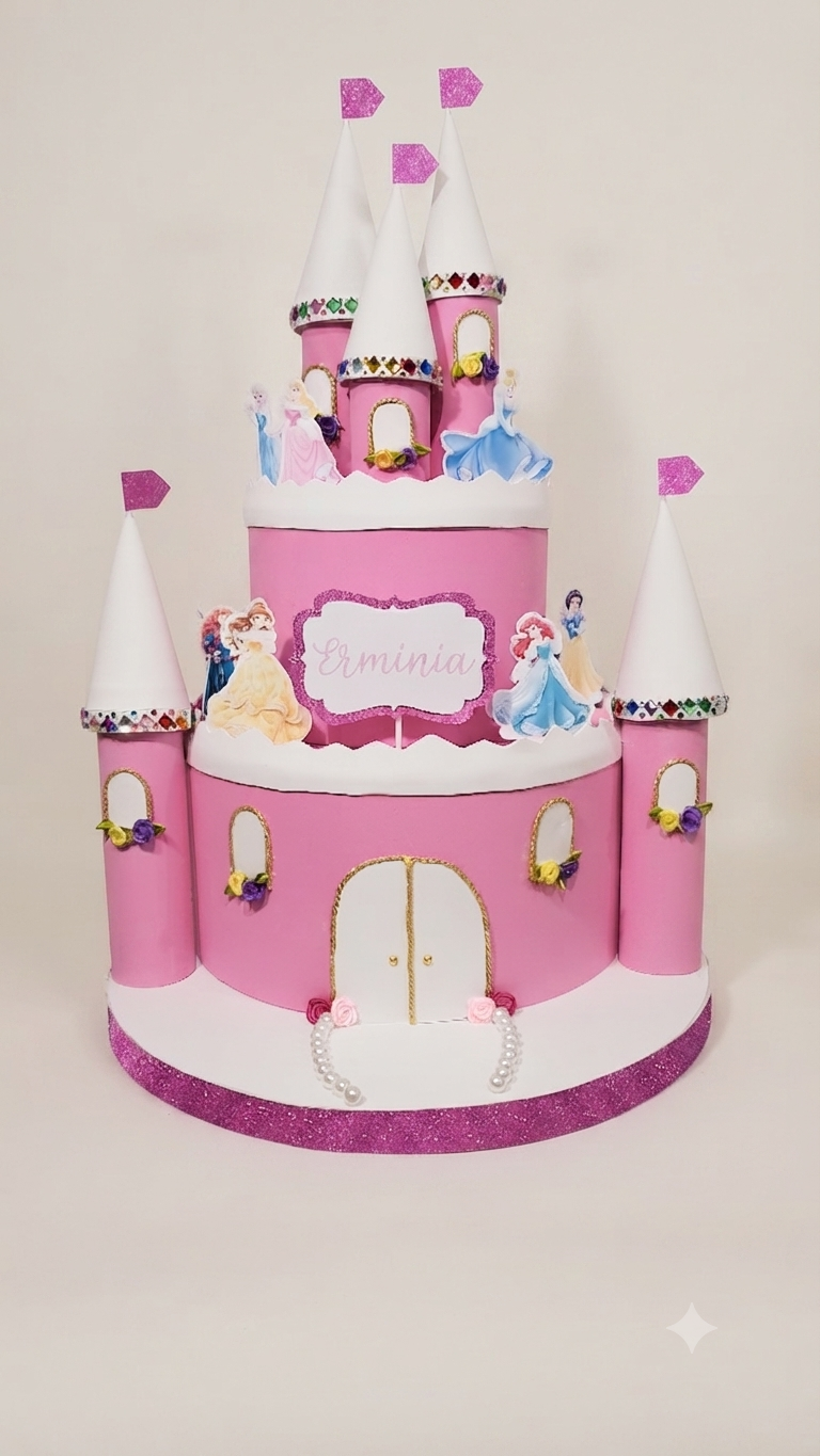 Torta Scenografica a Forma di Castello delle Principesse in Gomma EVA - Personalizzabile