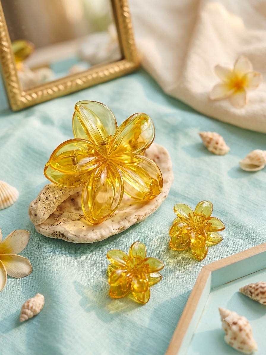 Set di Fermagli per Capelli a Forma di Fiore Tropicale – Accessorio Estate in Resina Lucida