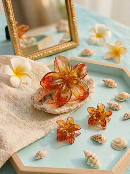 Set di Fermagli per Capelli a Forma di Fiore Tropicale – Accessorio Estate in Resina Lucida