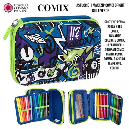 Astuccio Scuola Completo 3 Zip Comix – Modello Maxi Zip Glitter Rosa