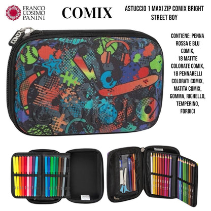 Astuccio Scuola Completo 3 Zip Comix – Modello Maxi Zip Glitter Rosa