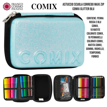 Astuccio Scuola Completo 3 Zip Comix – Modello Maxi Zip Glitter Rosa