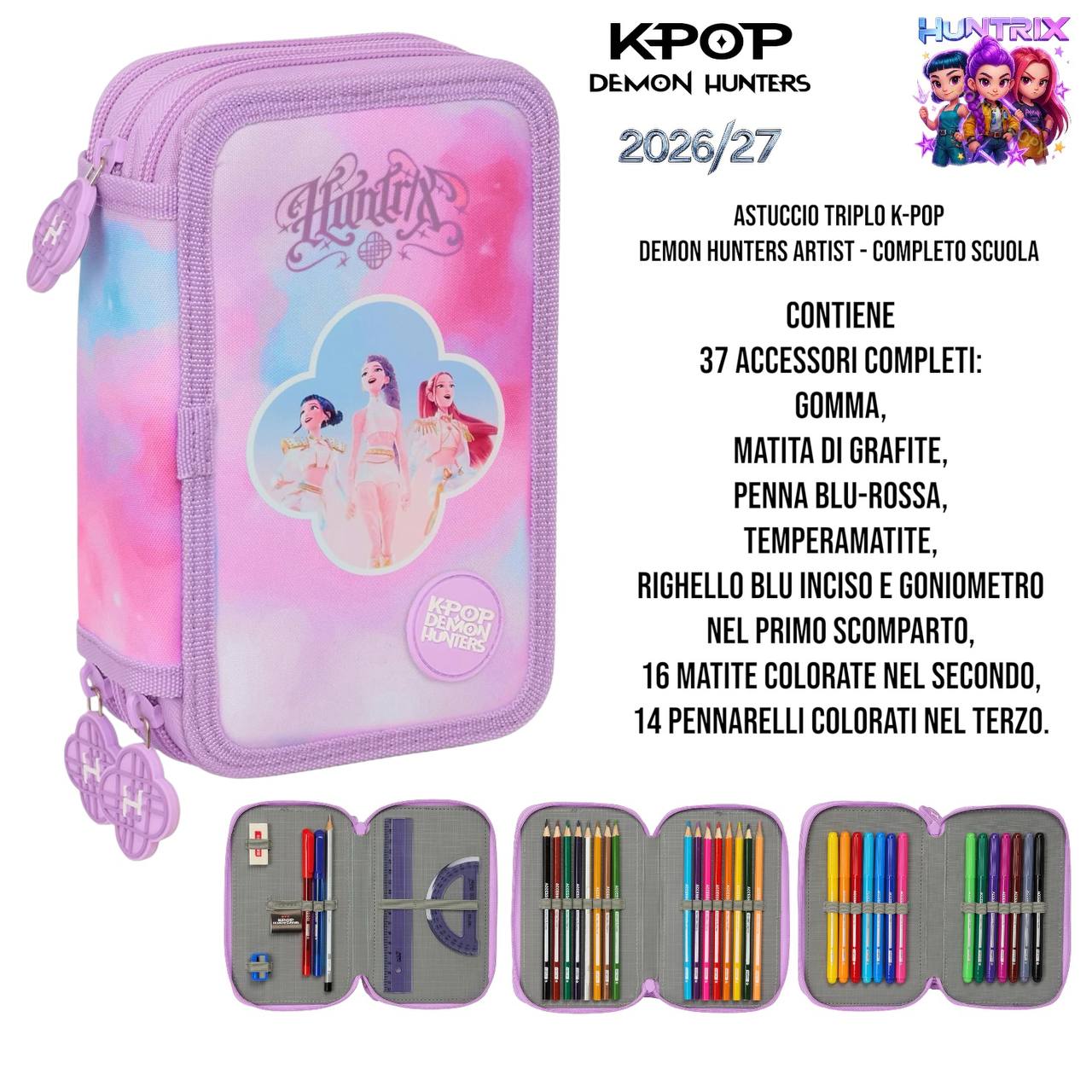Astuccio Triplo “KPOP Demon Hunters” – Completo Scuola 2026/27