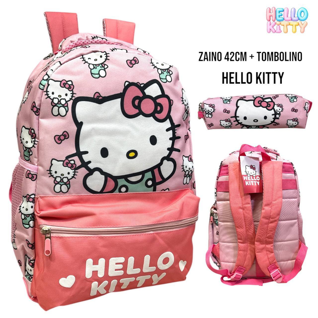 Zaino Scuola Hello Kitty 42cm con Astuccio Tombolino Abbinato – Set Scuola Rosa