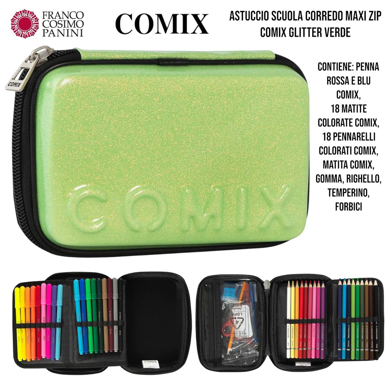Astuccio Scuola Completo 3 Zip Comix – Modello Maxi Zip Glitter Rosa