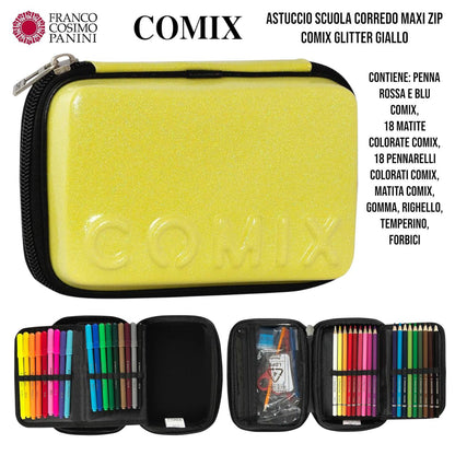 Astuccio Scuola Completo 3 Zip Comix – Modello Maxi Zip Glitter Rosa
