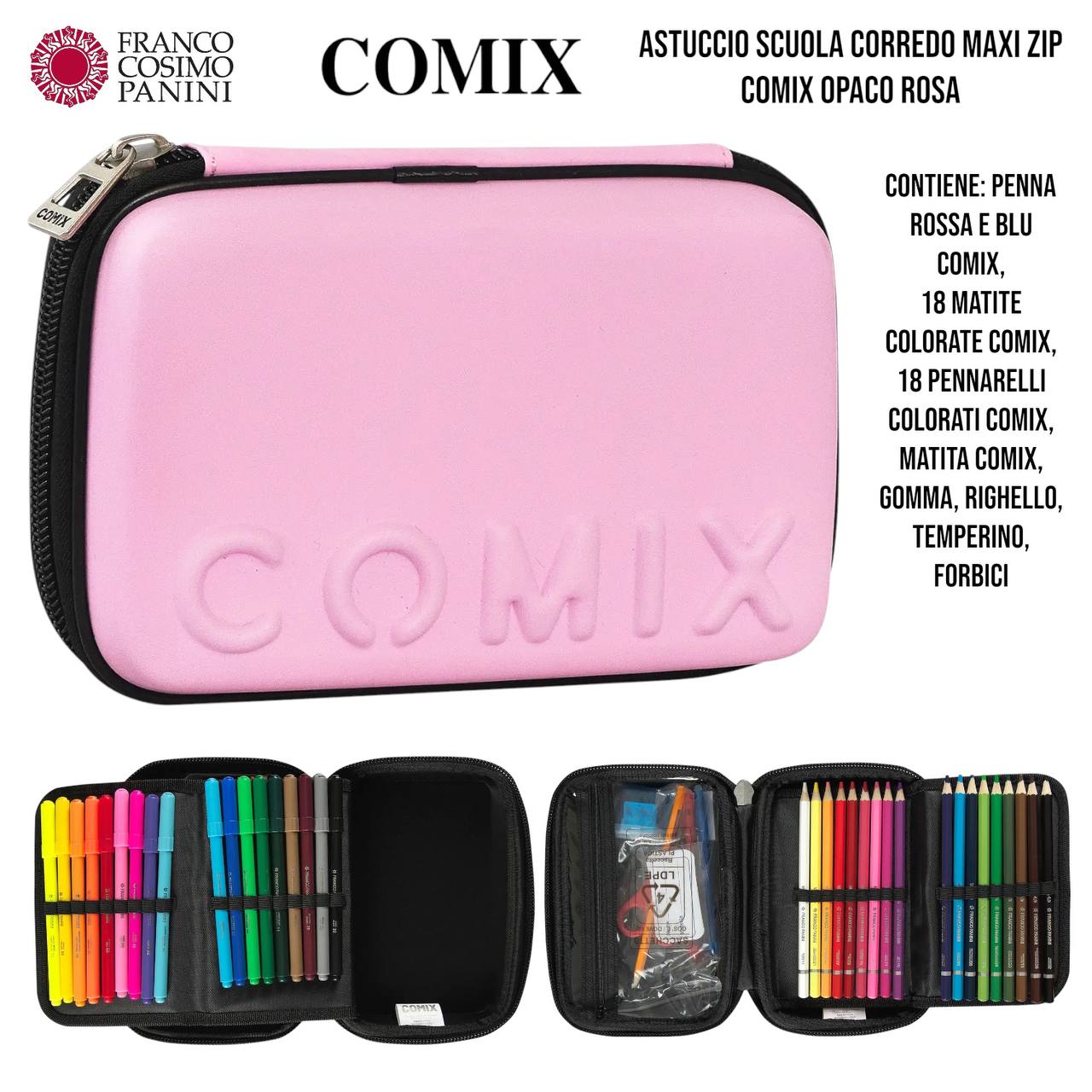 Astuccio Scuola Completo 3 Zip Comix – Modello Maxi Zip Glitter Rosa