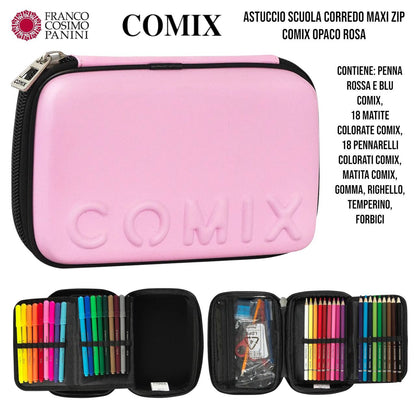 Astuccio Scuola Completo 3 Zip Comix – Modello Maxi Zip Glitter Rosa
